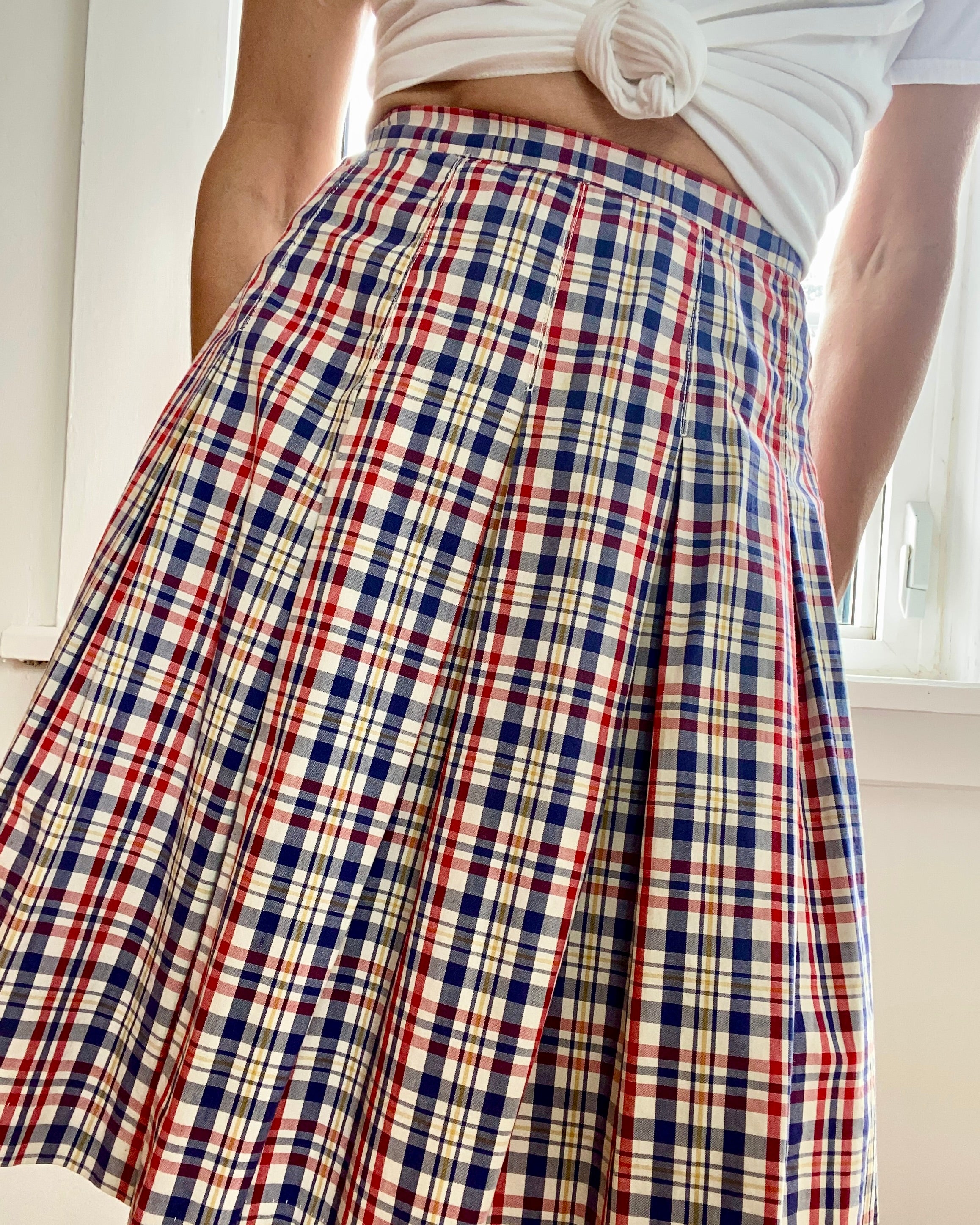 Vintage Pleated Gingham Plaid Skirt