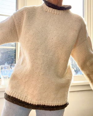 VINTAGE Cream Handknit Virgin Wool Rolled Neck Sweater