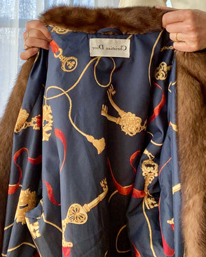 Vintage Christian Dior Shawl Collar Brown Mink Coat Jacket L XL