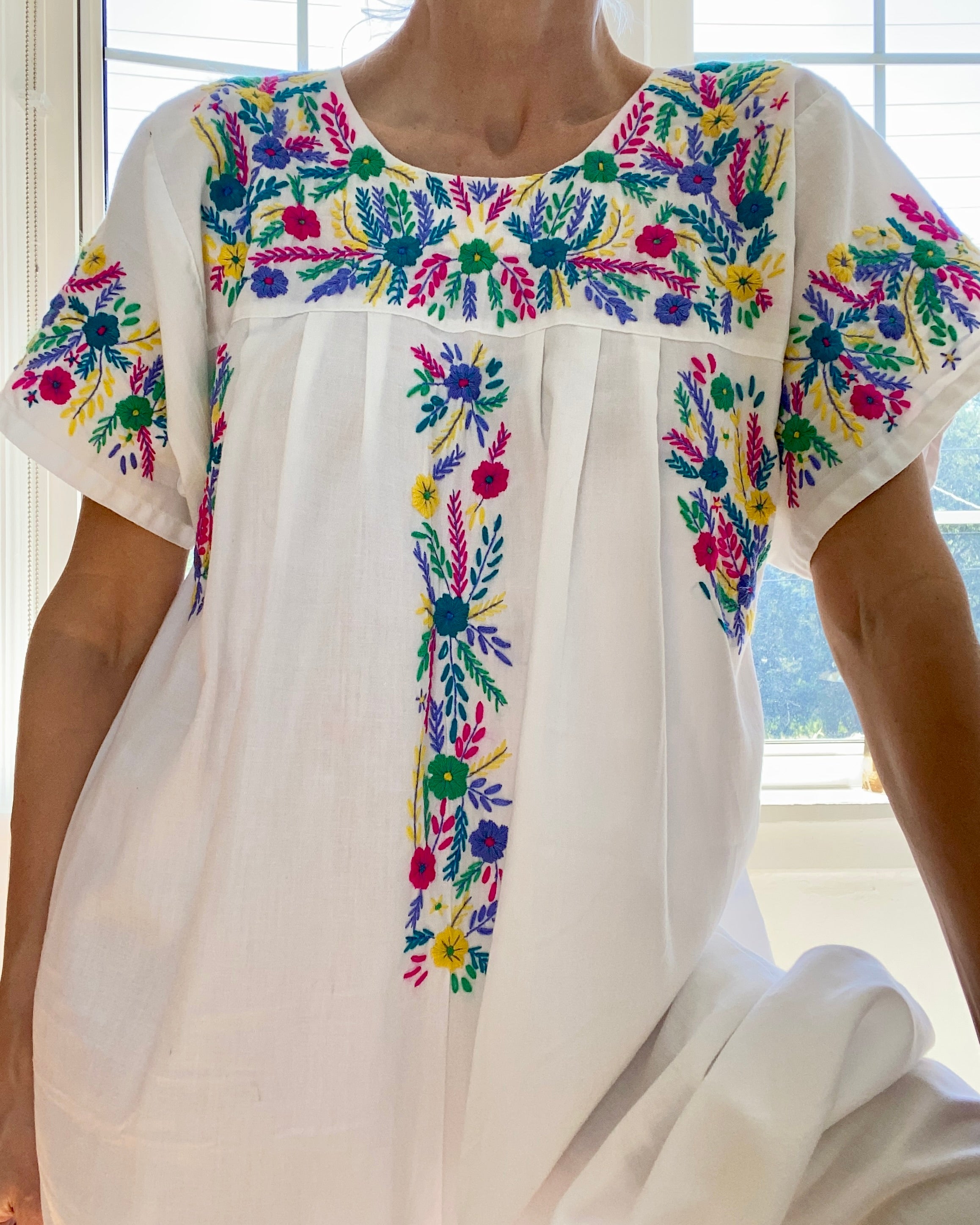 Vintage Mexican Embroidered White Dress