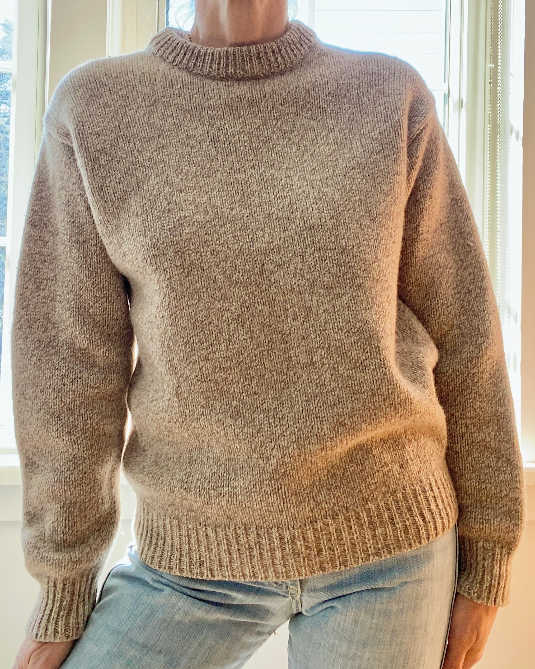 VINTAGE LLBEAN Oatmeal Melange Wool Crew Neck Sweater