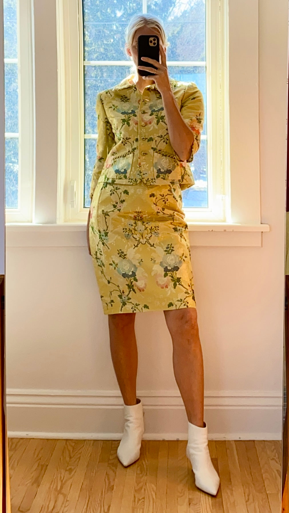 Vintage Runway OSCAR DE LA RENTA Silk Floral Brocade Skirt Suit Size 8 10