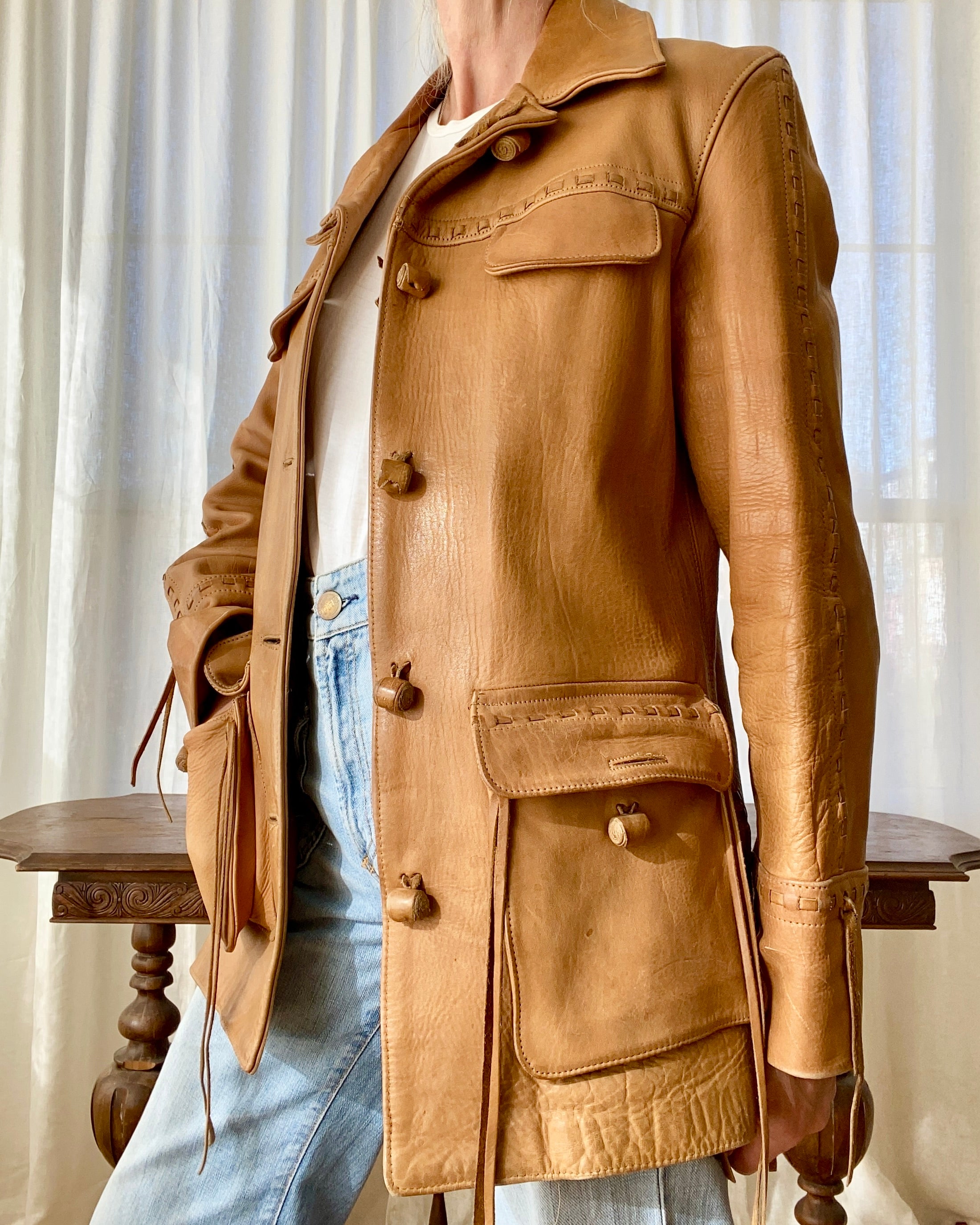 Vintage 1990s Pioneer Wear Leather Ranch Riding Coat Jacket