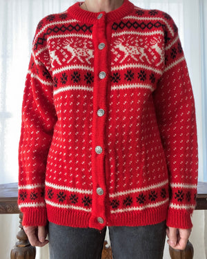 Vintage Dale of Norway Ski Setesdal Red Sweater Cardigan M L