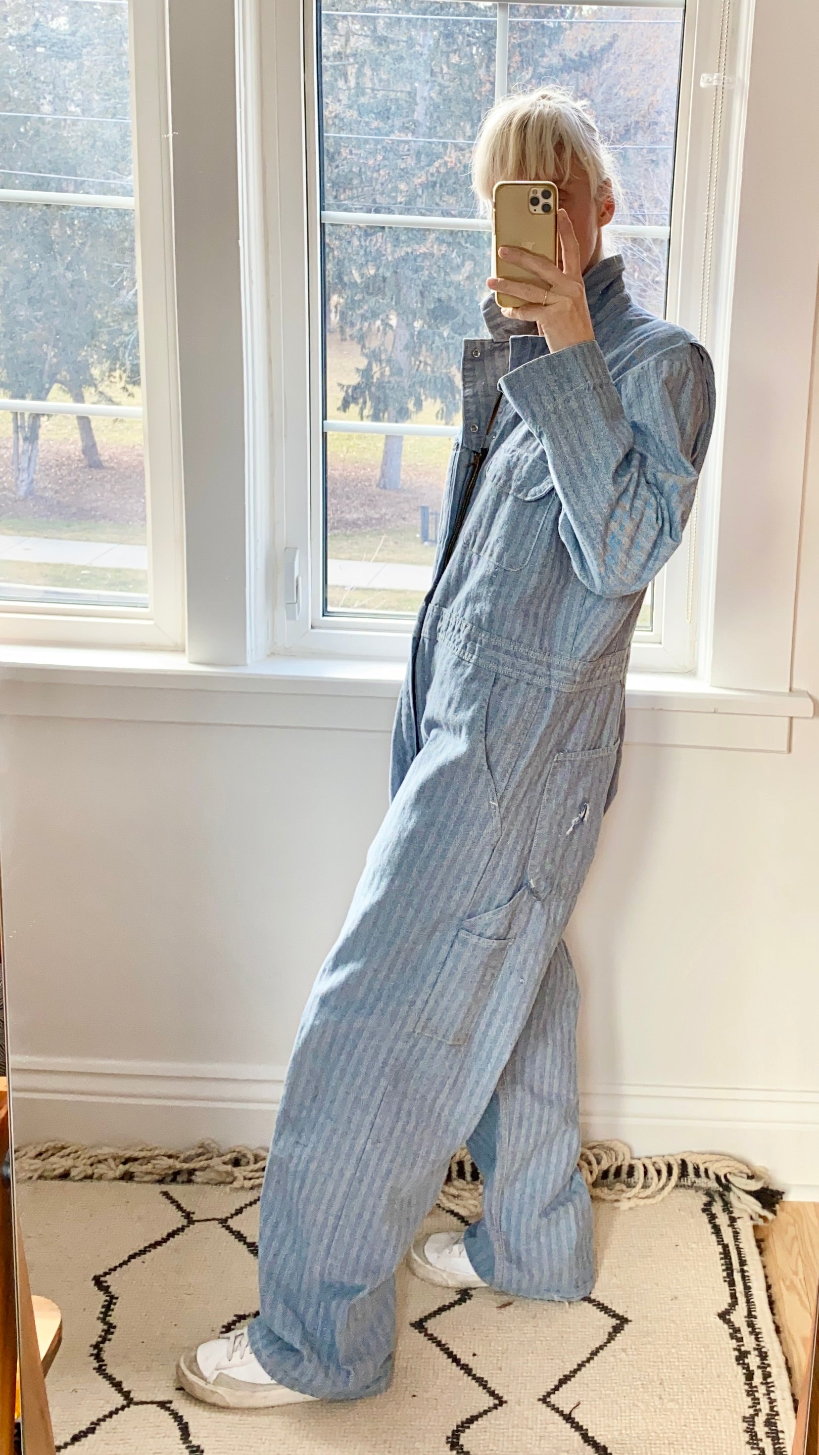 Vintage Big Ben Stripe Herringbone Mechanic Boiler Carpenter Jumpsuit Coveralls 44R USA