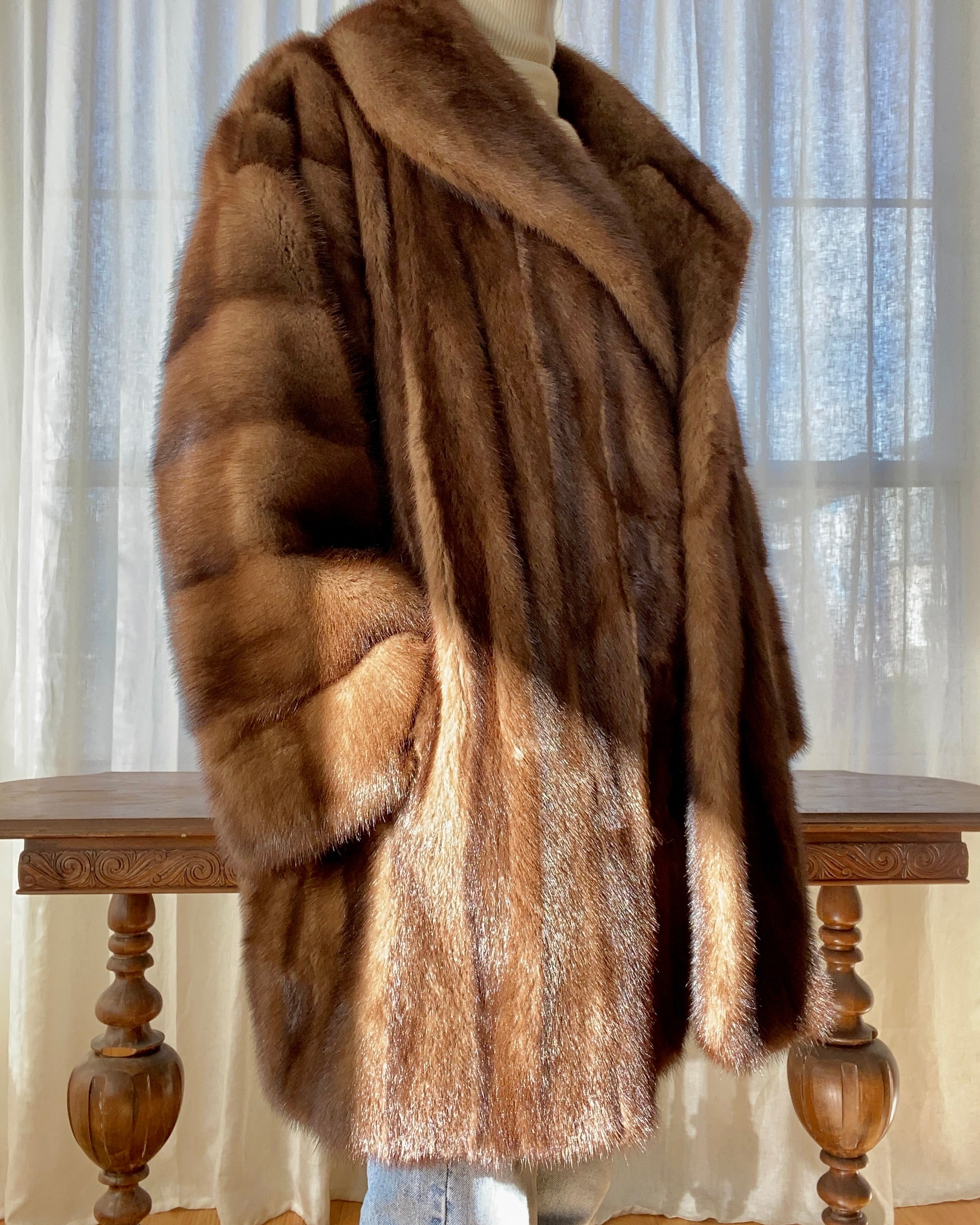 Vintage Christian Dior Shawl Collar Brown Mink Coat Jacket L XL