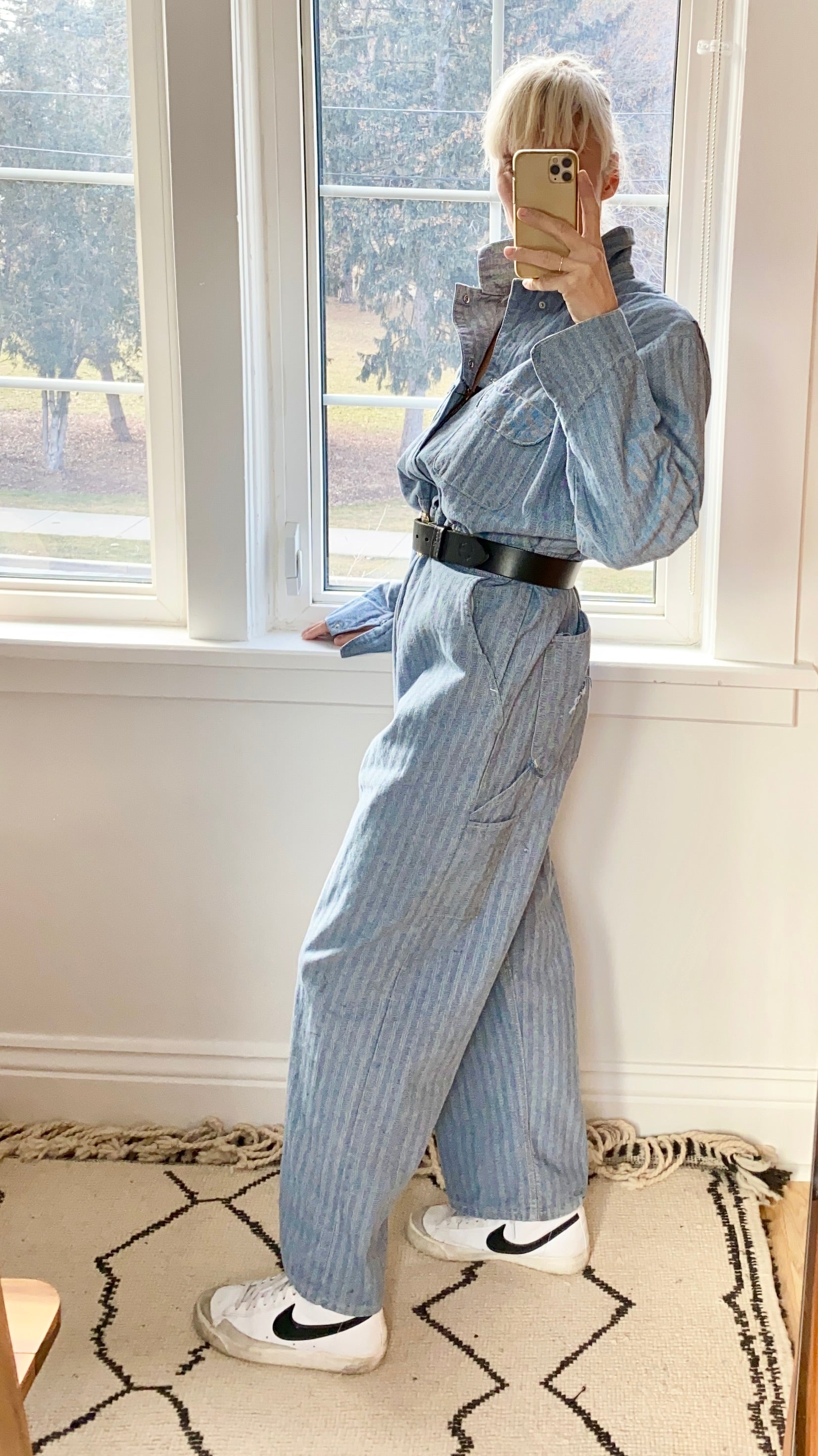 Vintage Big Ben Stripe Herringbone Mechanic Boiler Carpenter Jumpsuit Coveralls 44R USA