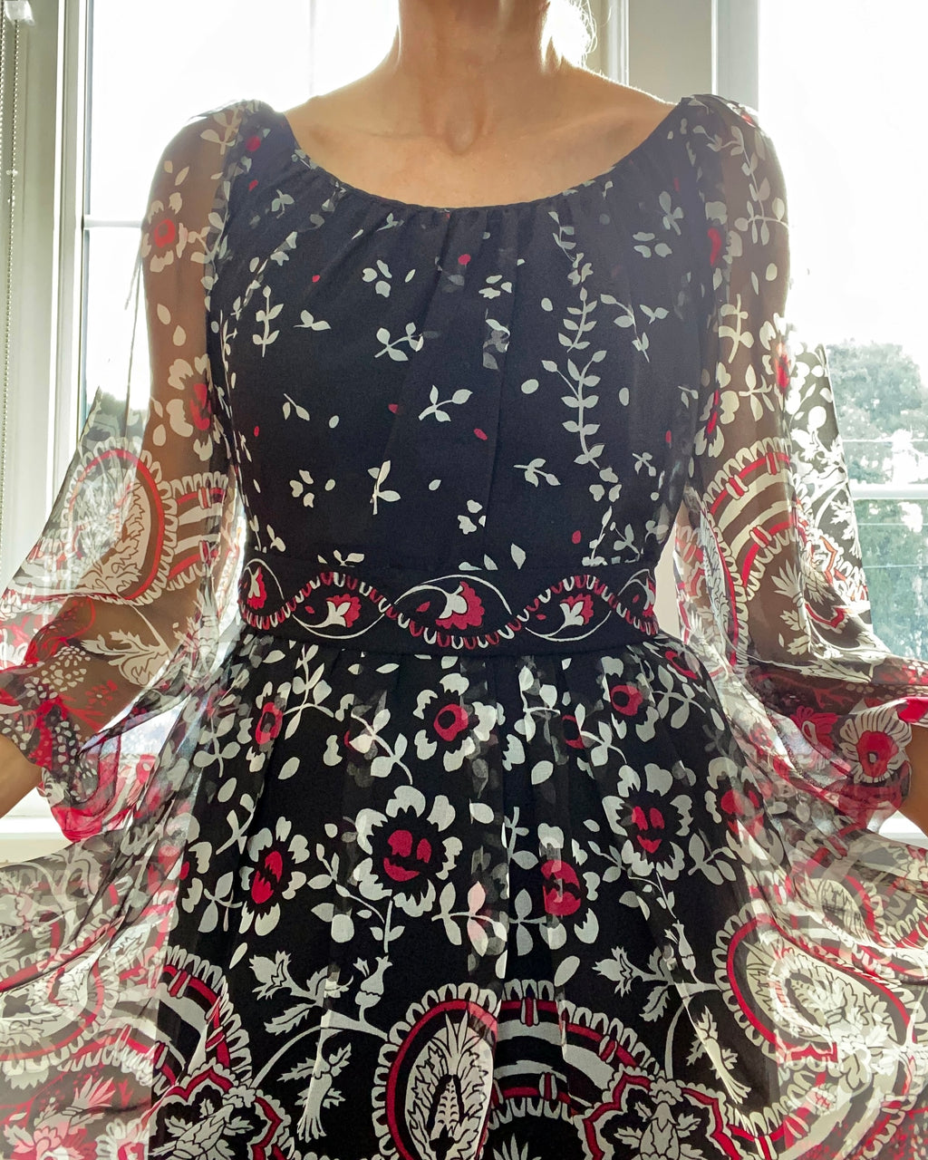 VINTAGE Italian Silk Chiffon Floral Dress