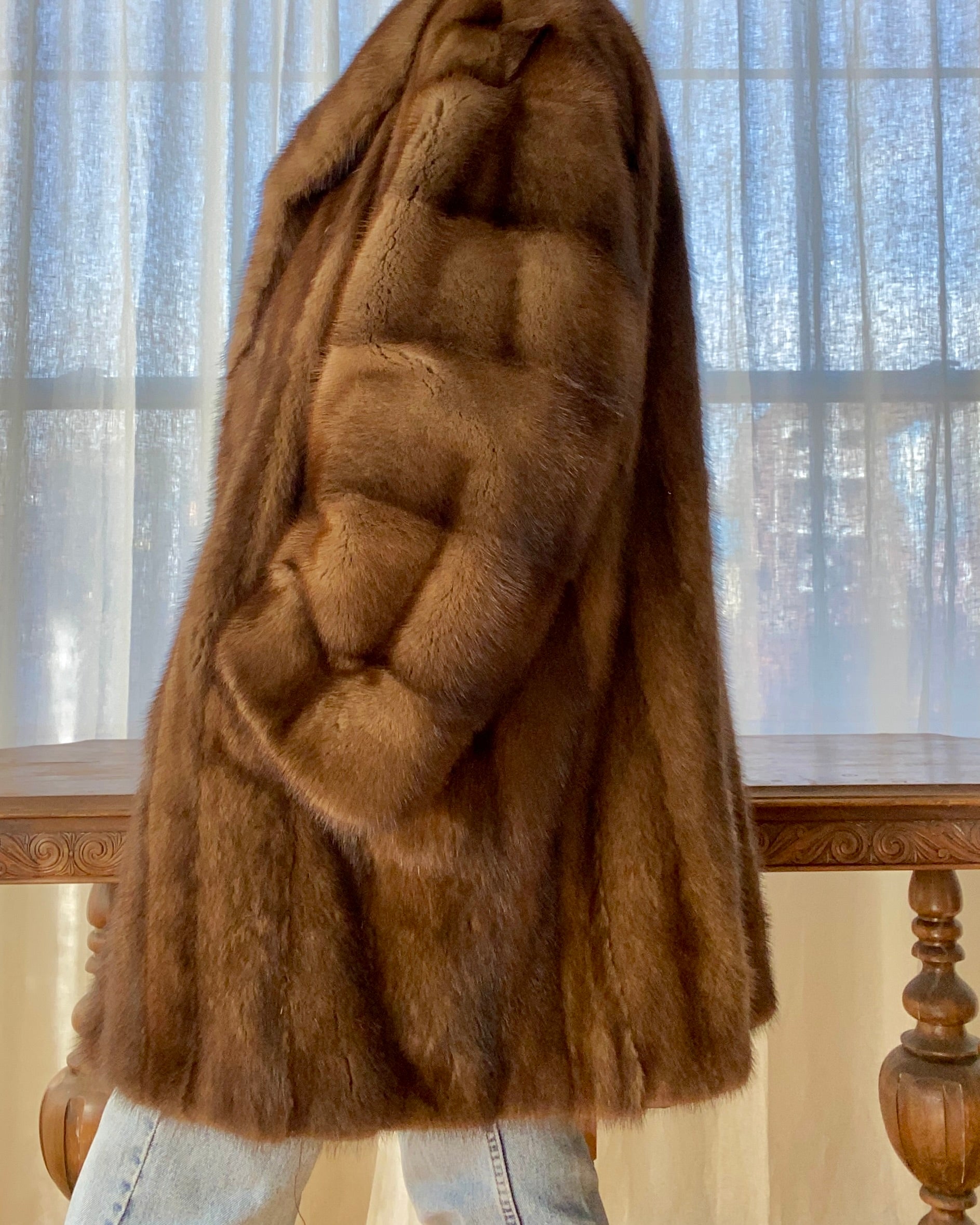 Vintage Christian Dior Shawl Collar Brown Mink Coat Jacket L XL