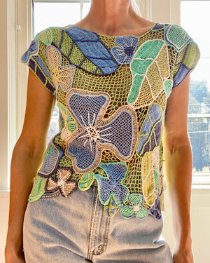 VINTAGE Crochet Botanical Motif Top