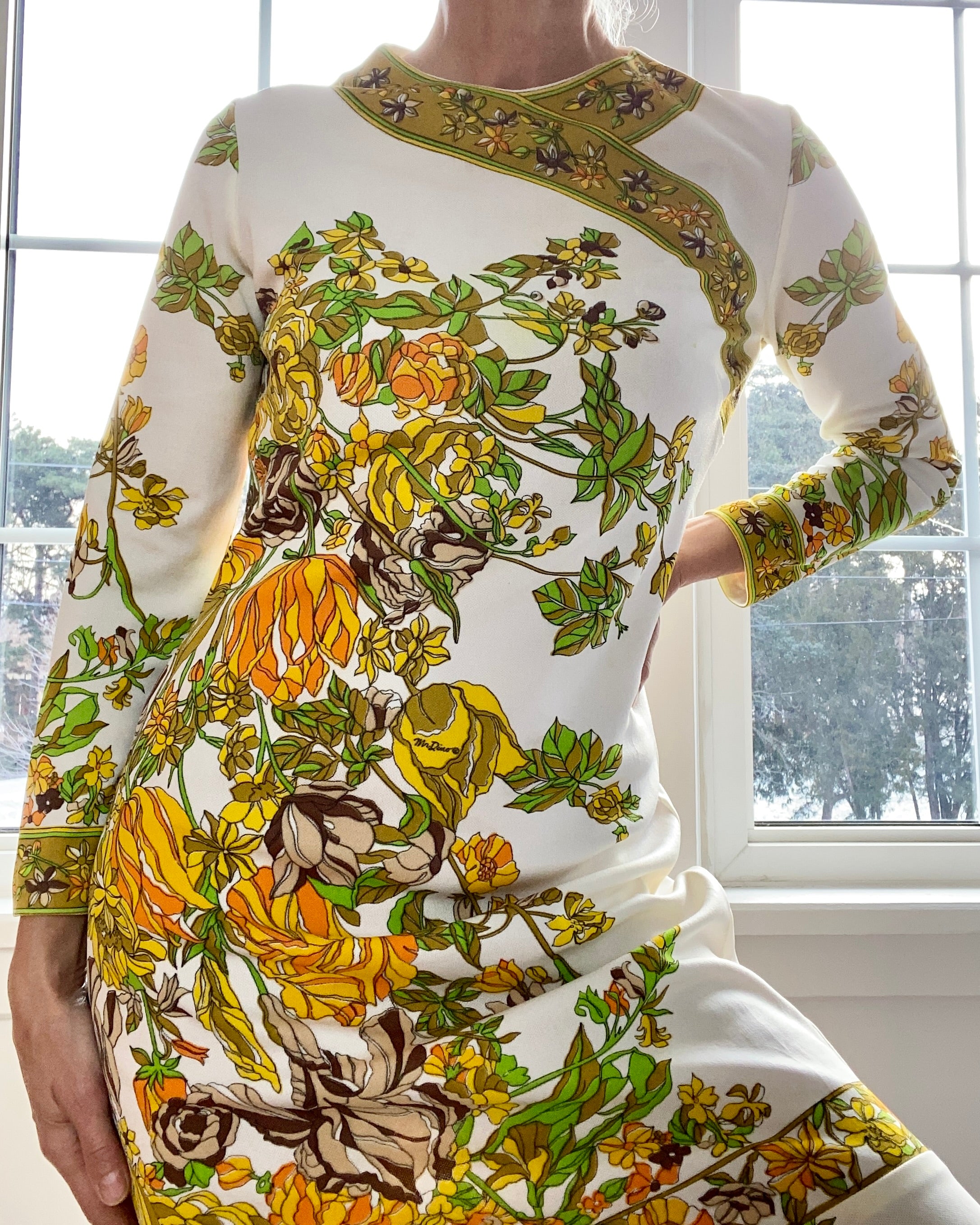 VINTAGE 1960s Mr.Dino Botanical Jersey Dress
