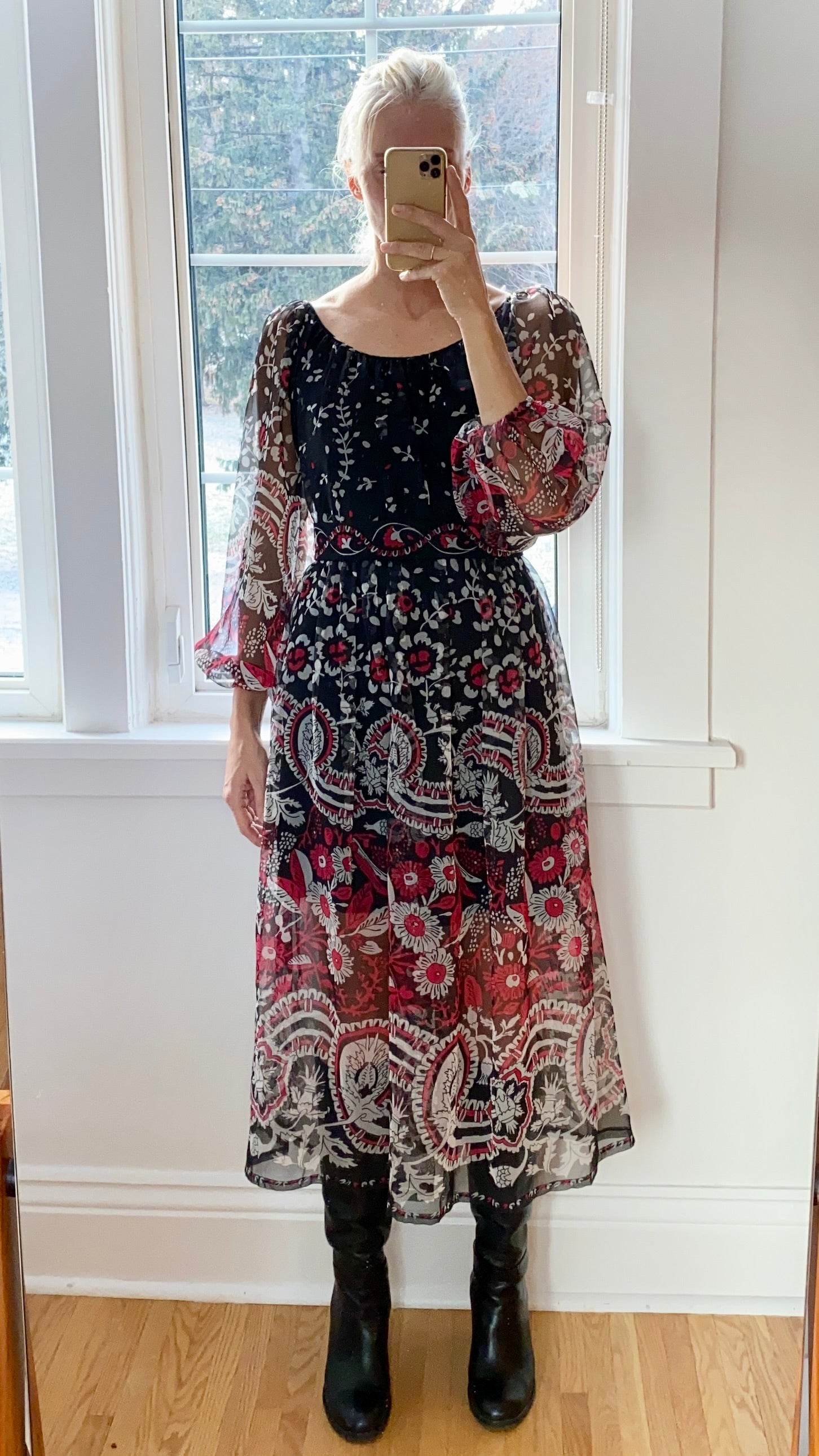VINTAGE Italian Silk Chiffon Floral Dress