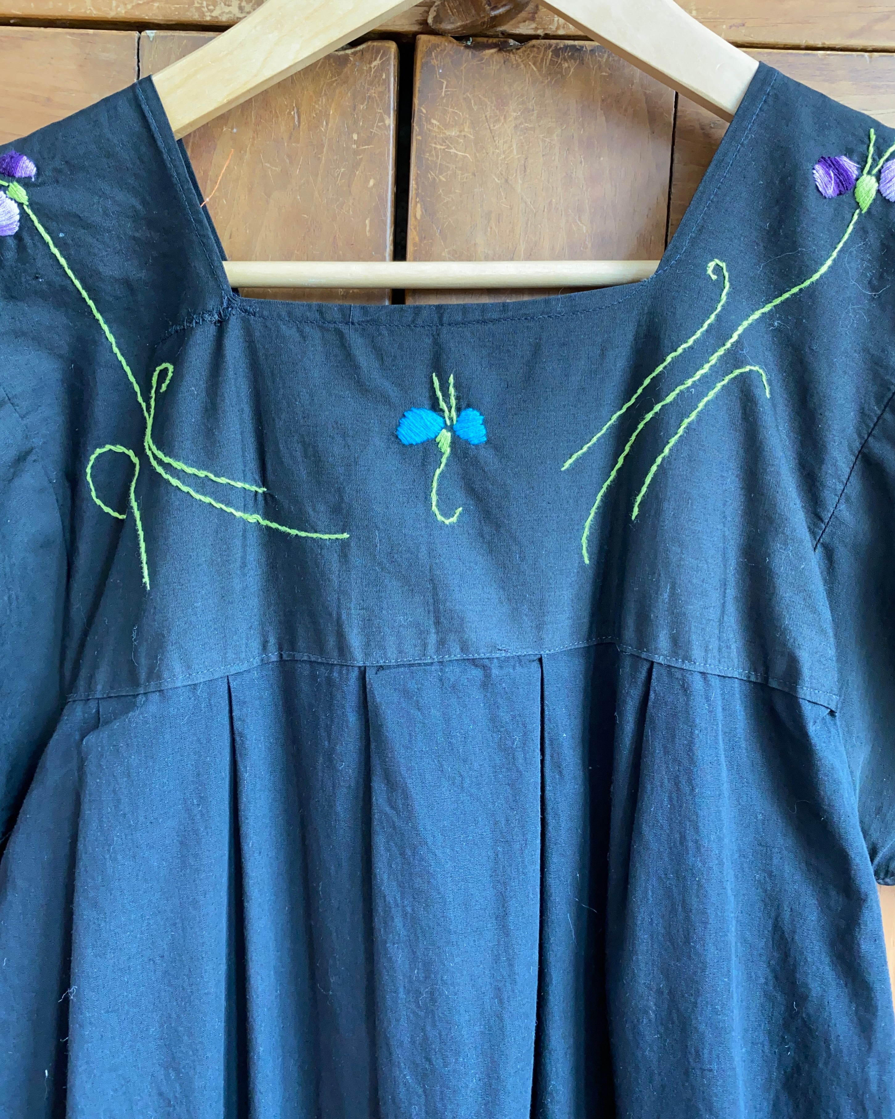 Vintage Mexican Embroidered Black Dress
