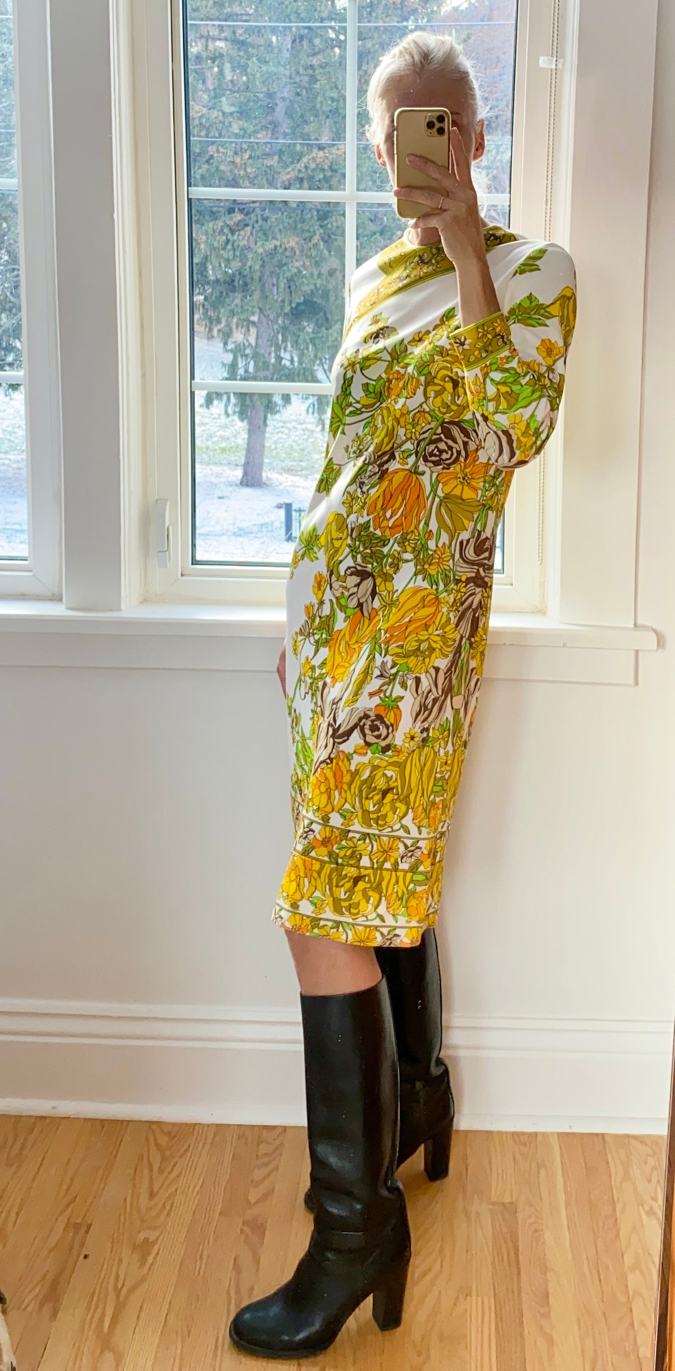 VINTAGE 1960s Mr.Dino Botanical Jersey Dress
