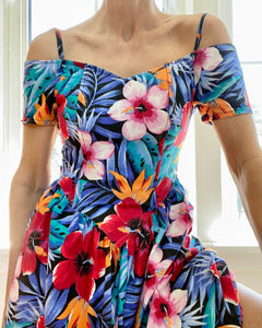 Vintage EBER of San Francisco Hibiscus Print Cotton Dress