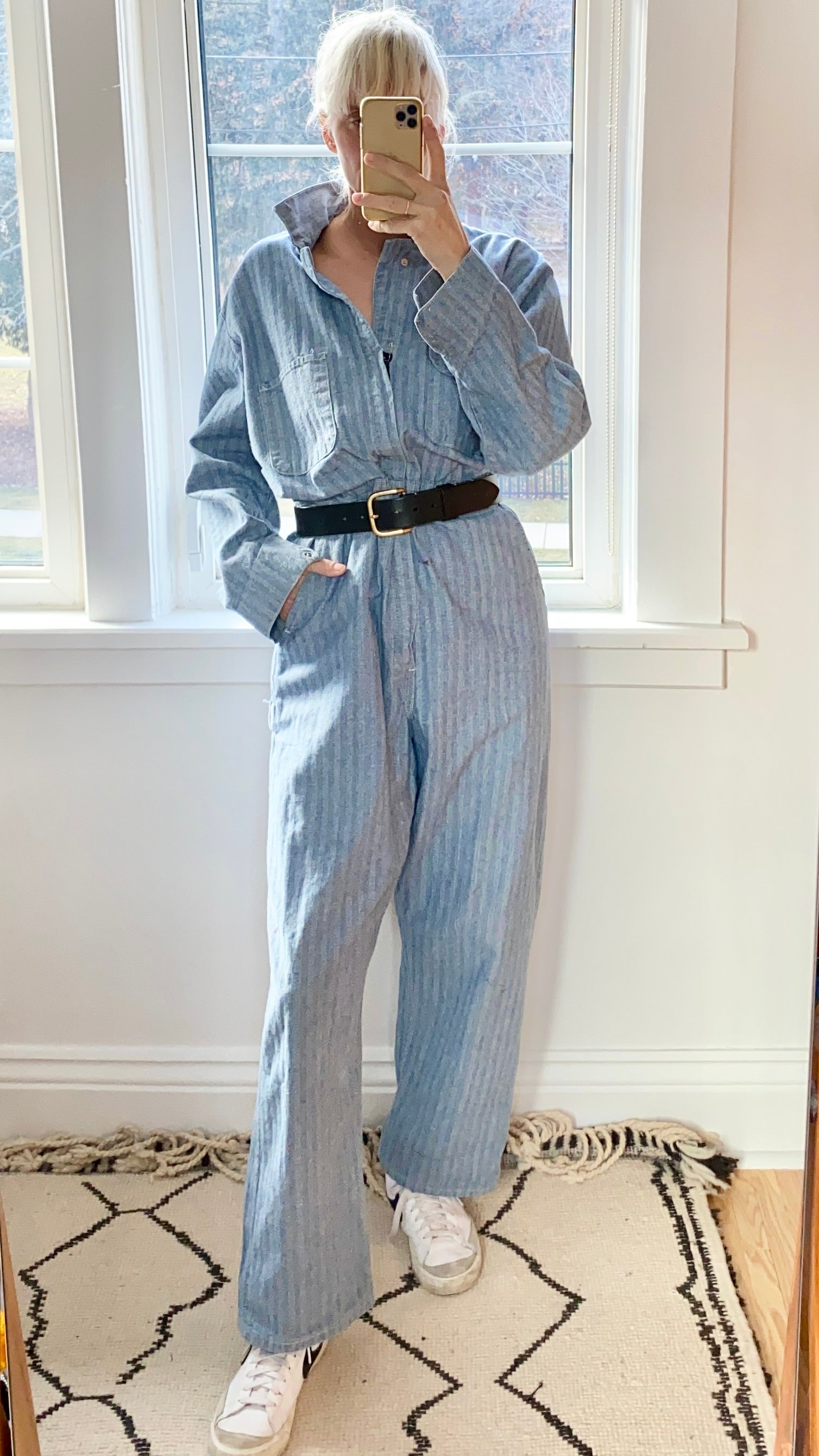 Vintage Big Ben Stripe Herringbone Mechanic Boiler Carpenter Jumpsuit Coveralls 44R USA