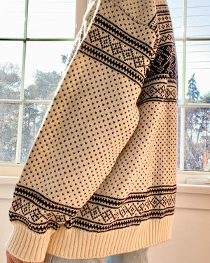 Vintage Skjaveland Fair Isle Norwegian Cream Cardigan L XL
