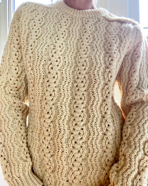 Vintage Handknit Cream Fisherman Pointelle Cable Sweater