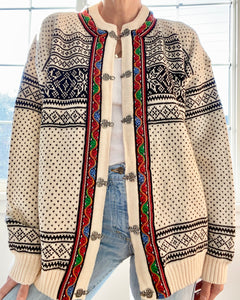 Vintage Skjaveland Fair Isle Norwegian Cream Cardigan L XL