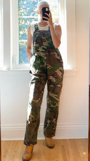 Vintage Camouflage Canvas Twill Carpenter Overalls M or L