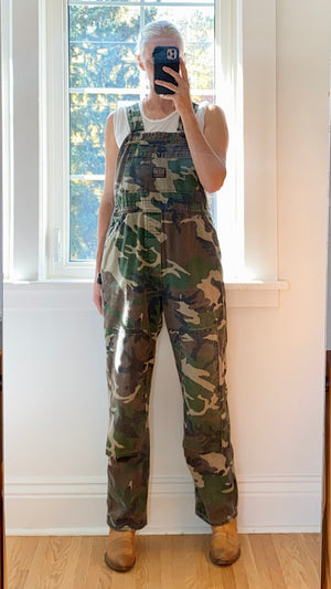 Vintage Camouflage Canvas Twill Carpenter Overalls M or L