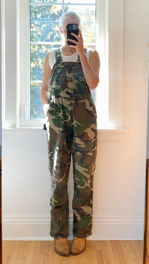 Vintage Camouflage Canvas Twill Carpenter Overalls M or L