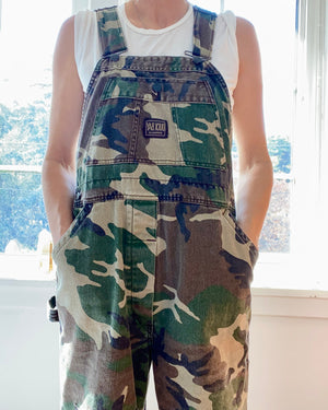 Vintage Camouflage Canvas Twill Carpenter Overalls M or L