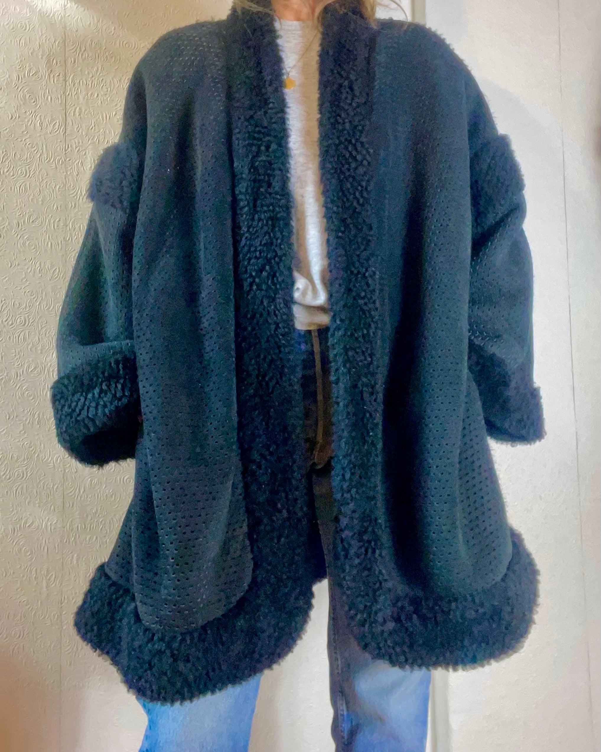 Vintage FENDI by Karl Lagerfeld Perforated Shearling Coat L