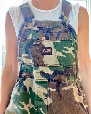 Vintage Camouflage Canvas Twill Carpenter Overalls M or L