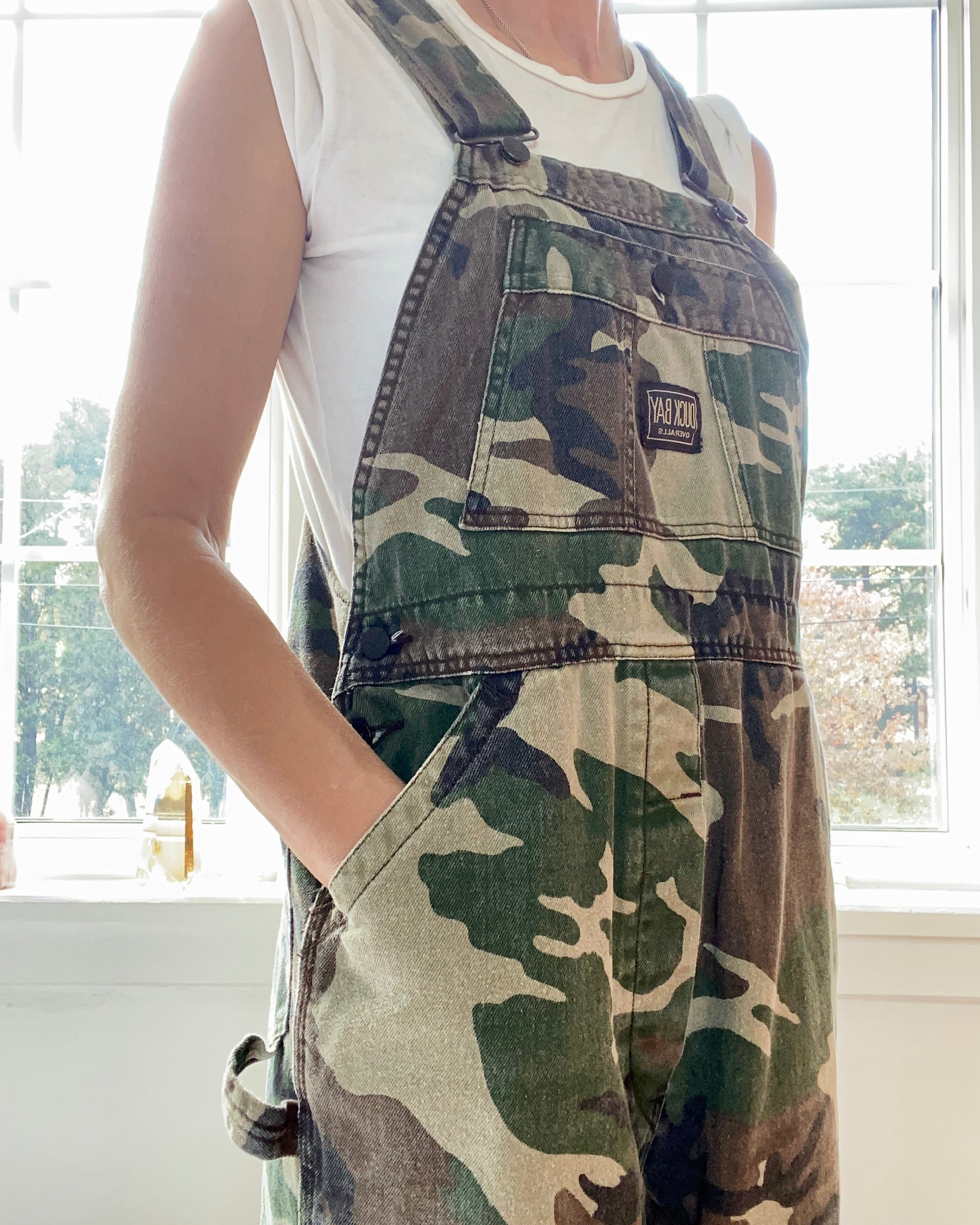 Vintage Camouflage Canvas Twill Carpenter Overalls M or L