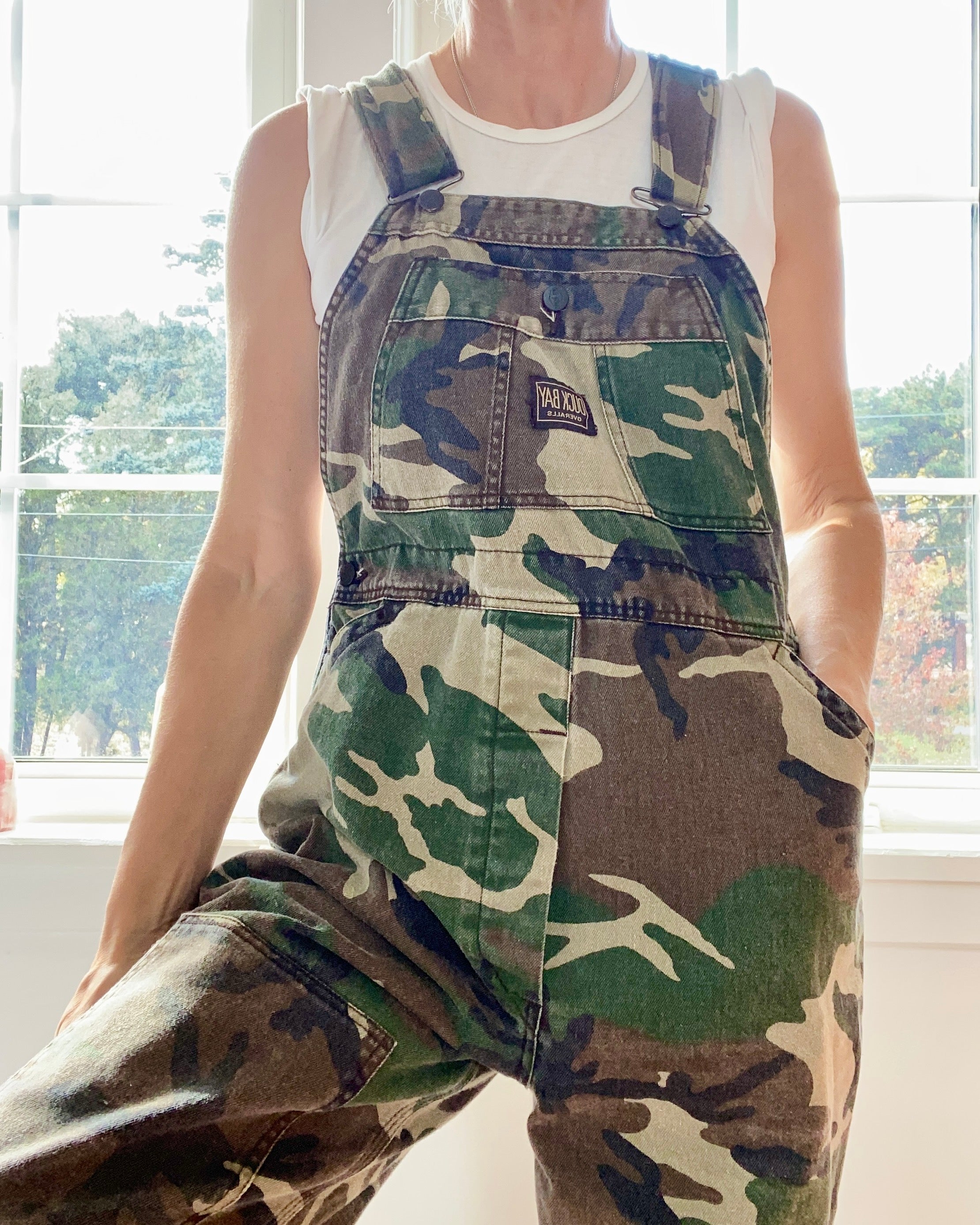 Vintage Camouflage Canvas Twill Carpenter Overalls M or L