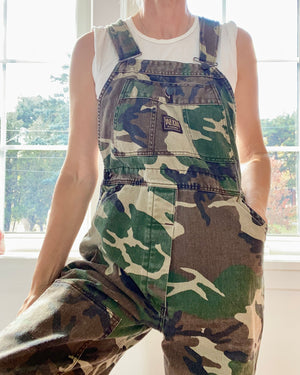 Vintage Camouflage Canvas Twill Carpenter Overalls M or L