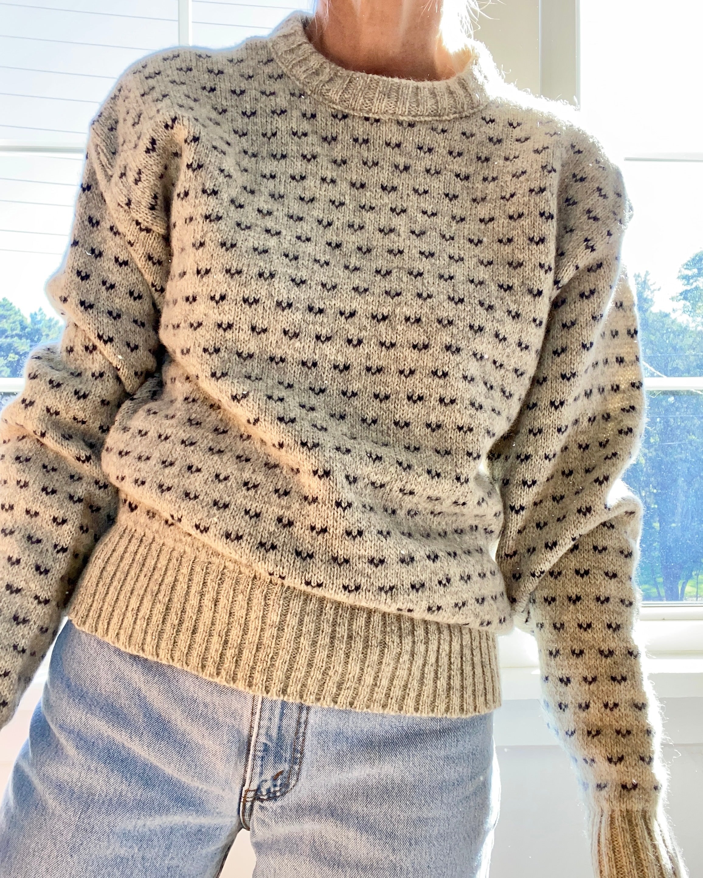 Vintage Classic Birdeye Oatmeal and Navy Oversize Sweater