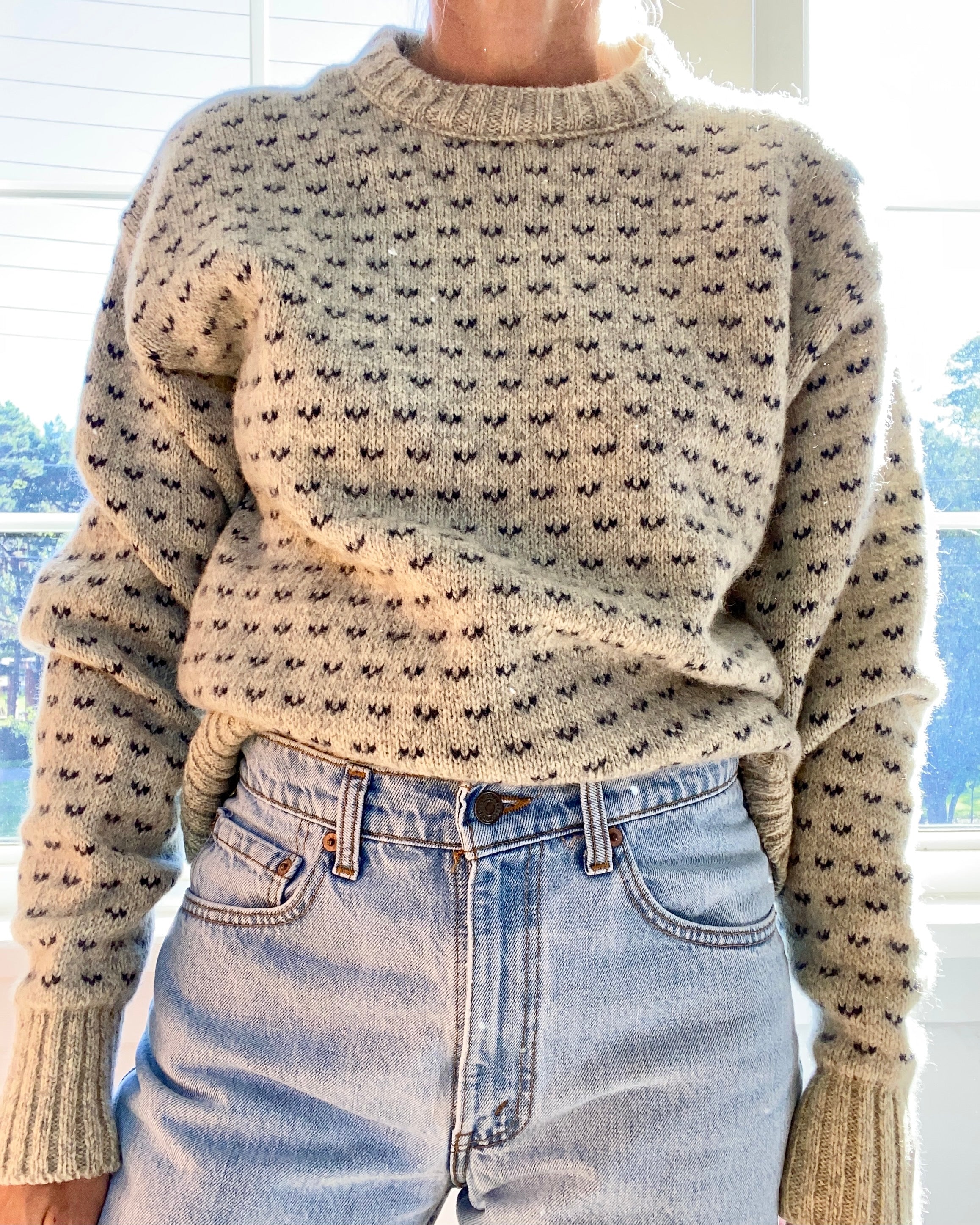 Vintage Classic Birdeye Oatmeal and Navy Oversize Sweater