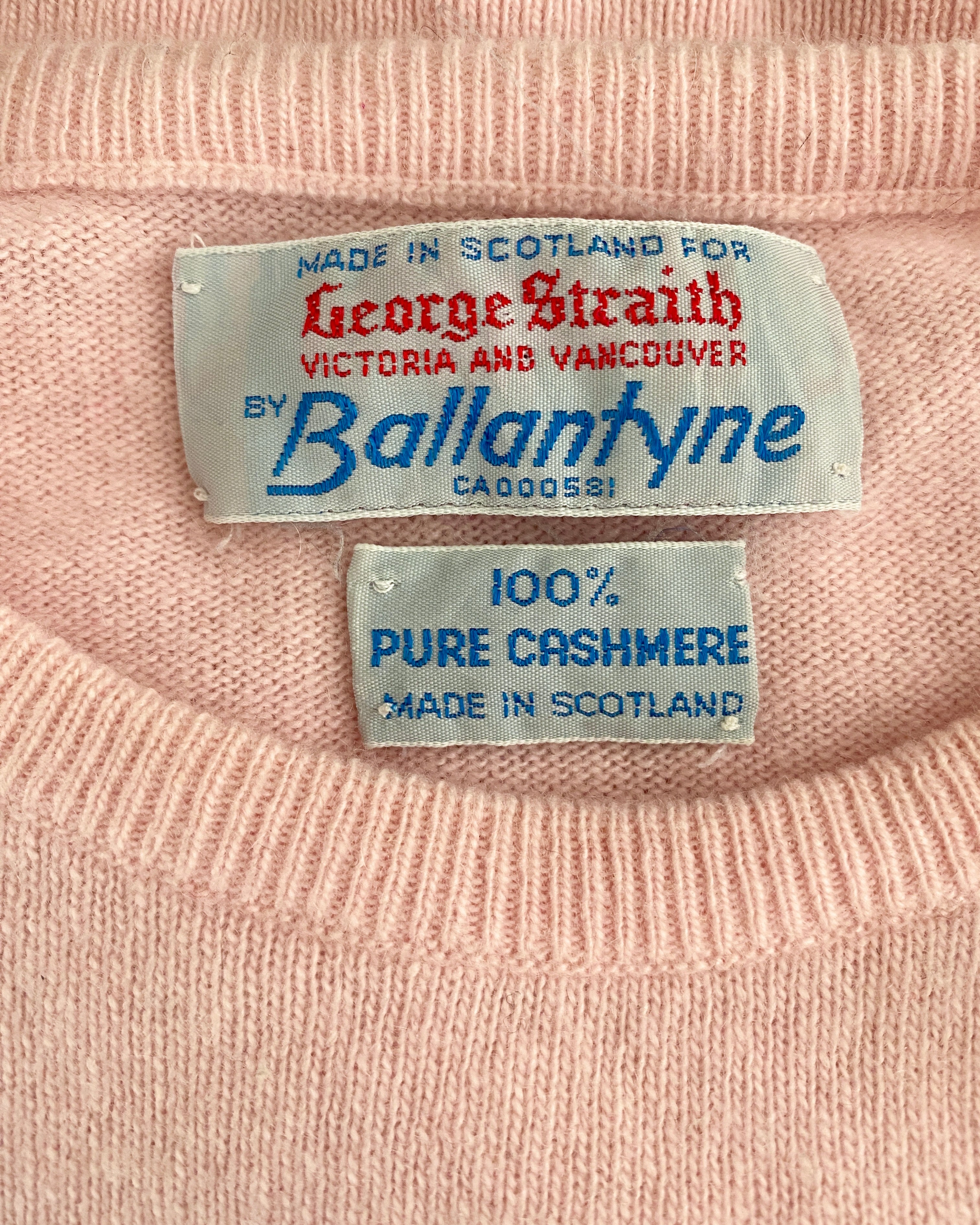 Vintage BALLANTYNE Pink Cashmere Sweater made in Scotland