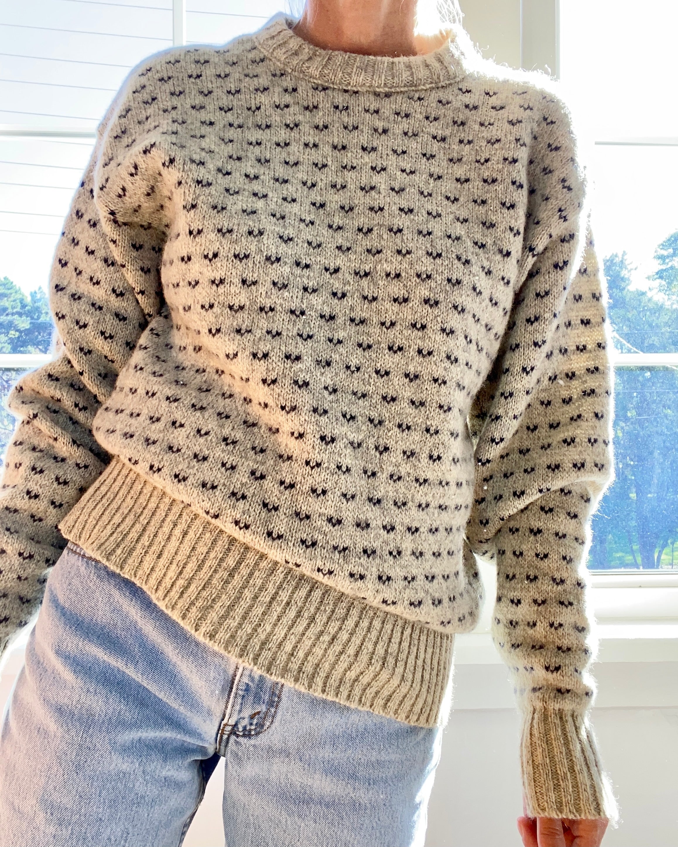 Vintage Classic Birdeye Oatmeal and Navy Oversize Sweater