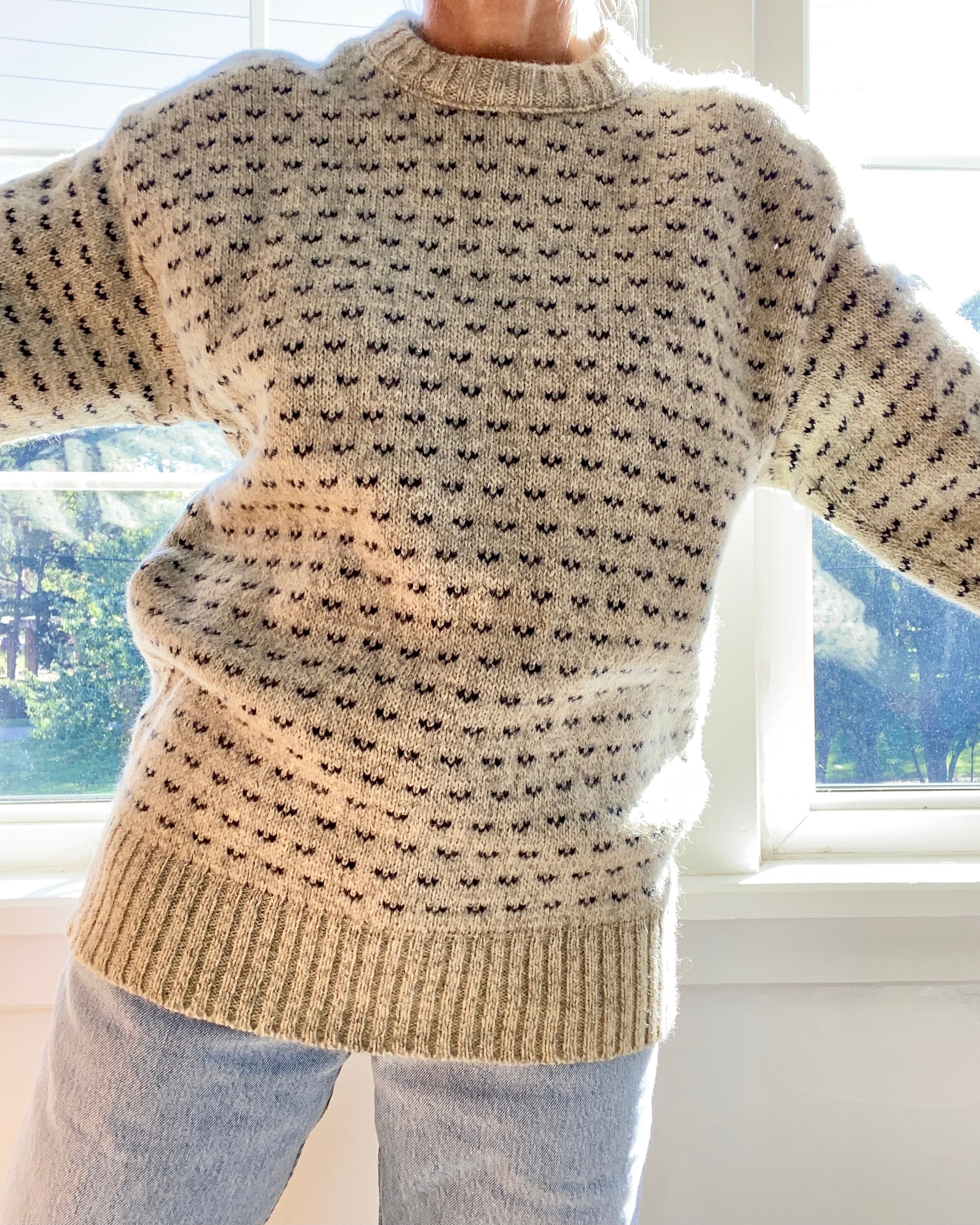 Vintage Classic Birdeye Oatmeal and Navy Oversize Sweater
