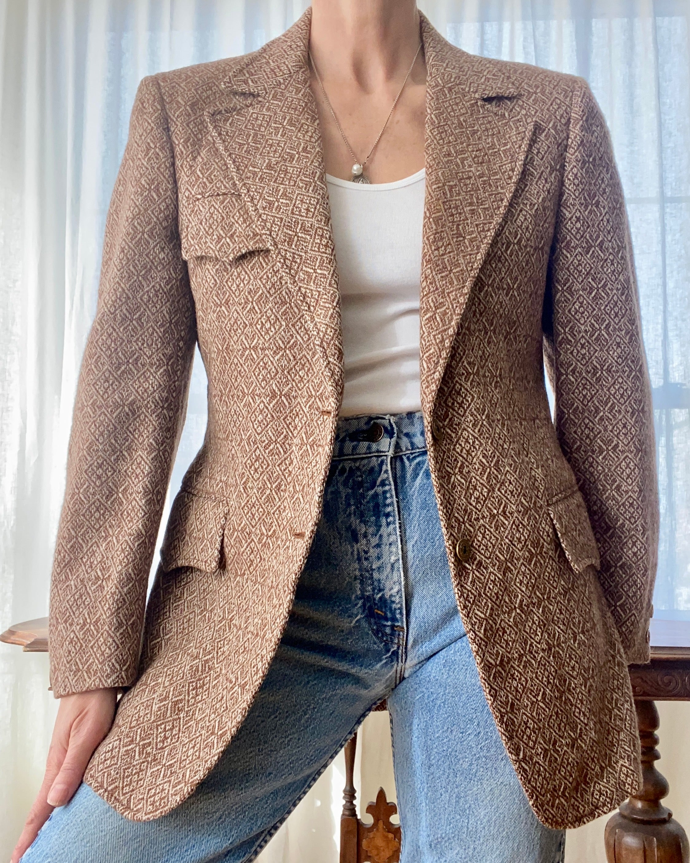 Vintage 1950s Brown Wool Tweed Blazer Jacket