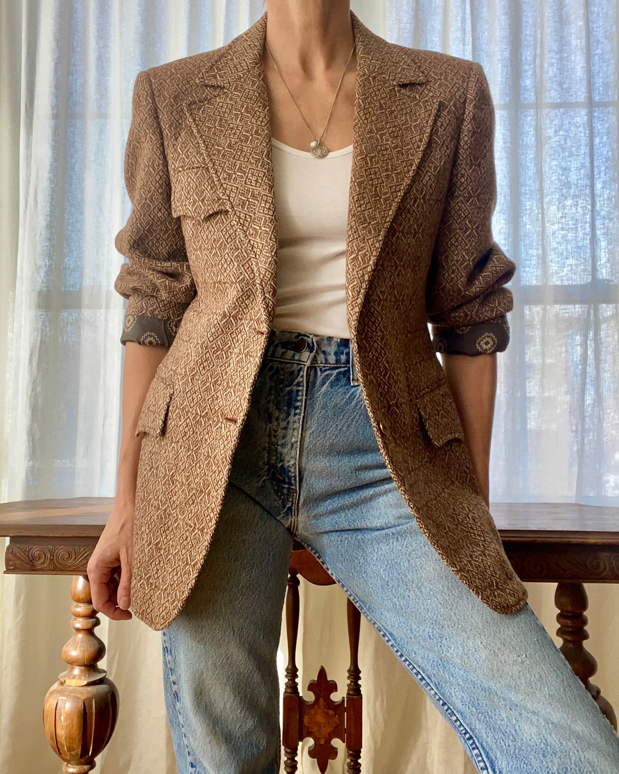 Vintage 1950s Brown Wool Tweed Blazer Jacket