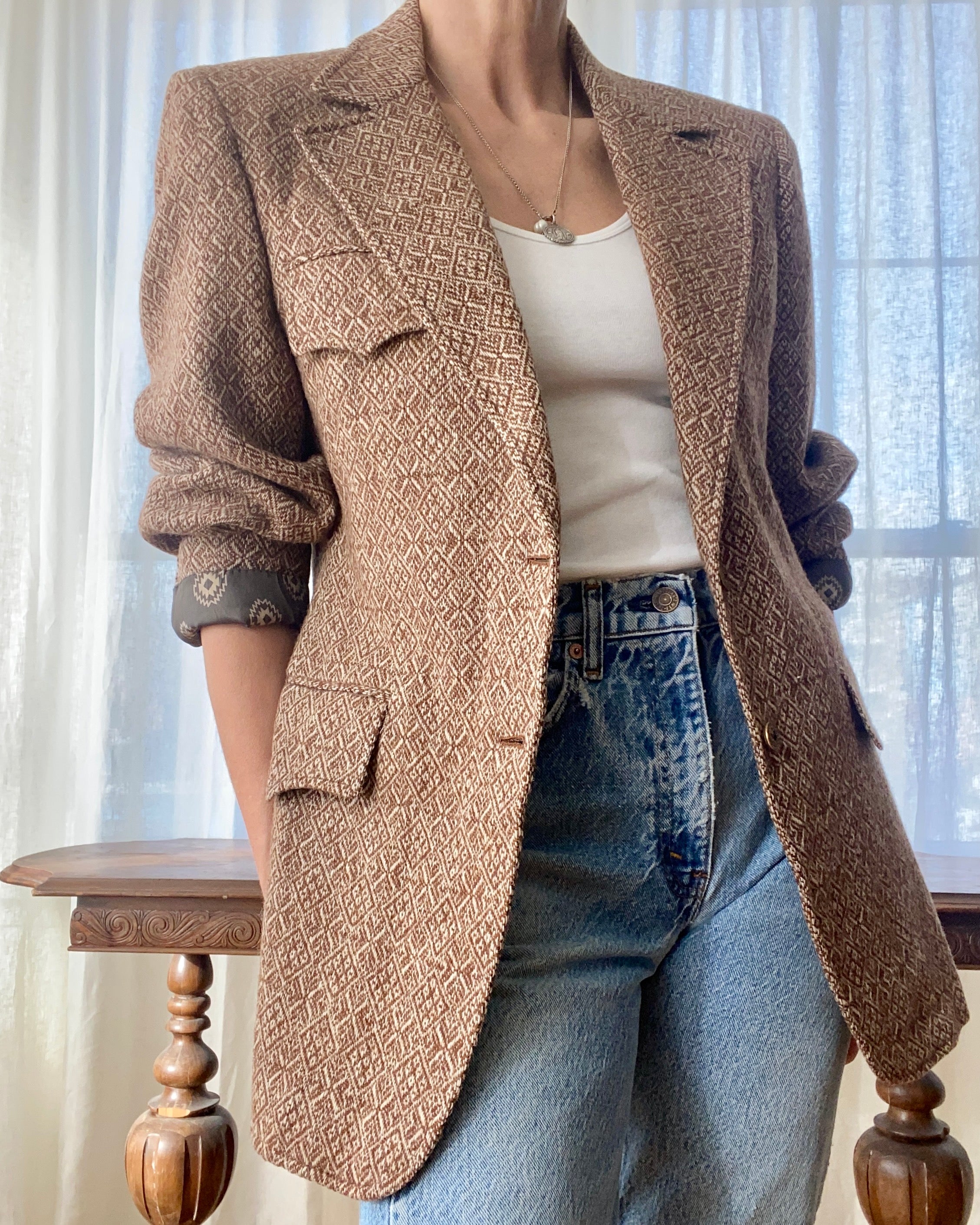 Vintage 1950s Brown Wool Tweed Blazer Jacket