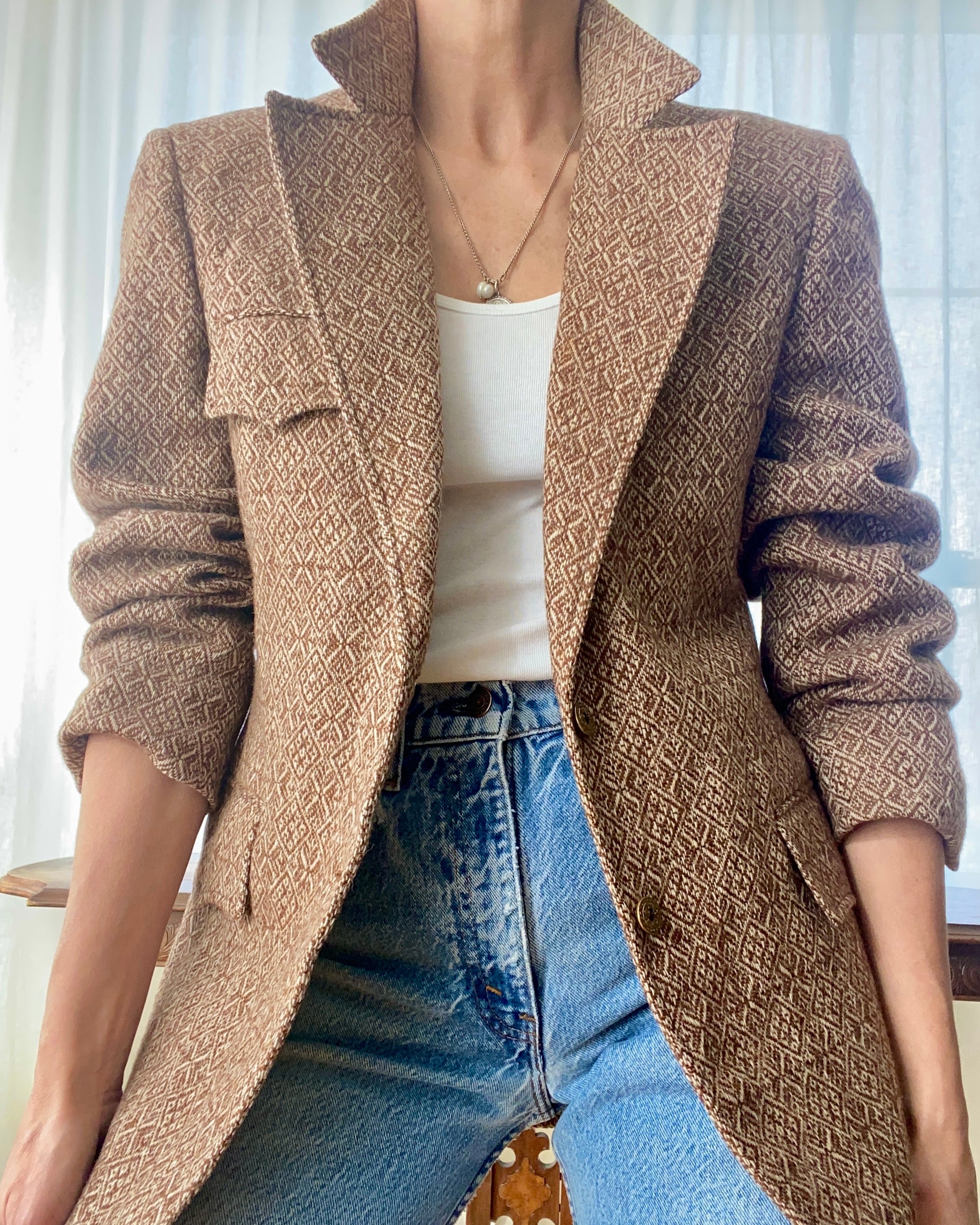 Vintage 1950s Brown Wool Tweed Blazer Jacket