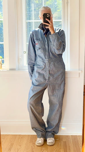 Vintage Big Mac Stripe Herringbone Mechanic Boiler Carpenter Jumpsuit Coveralls 40L USA