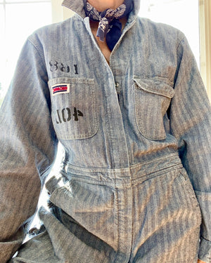 Vintage Big Mac Stripe Herringbone Mechanic Boiler Carpenter Jumpsuit Coveralls 40L USA