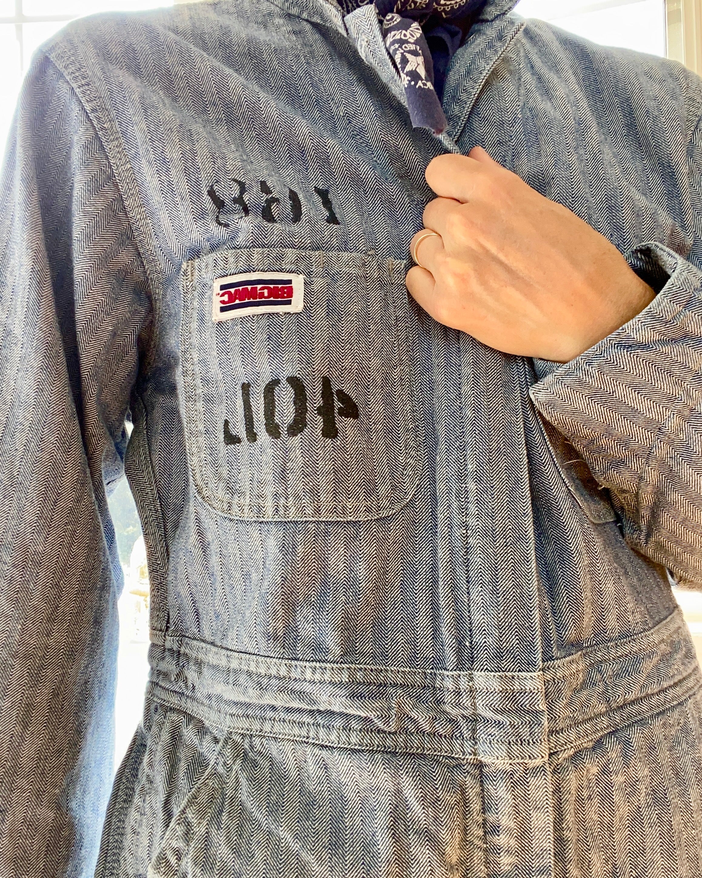 Vintage Big Mac Stripe Herringbone Mechanic Boiler Carpenter Jumpsuit Coveralls 40L USA