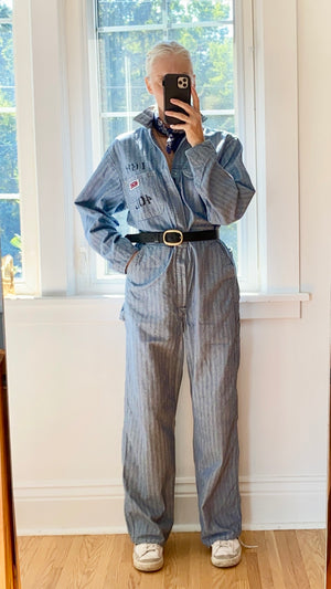 Vintage Big Mac Stripe Herringbone Mechanic Boiler Carpenter Jumpsuit Coveralls 40L USA