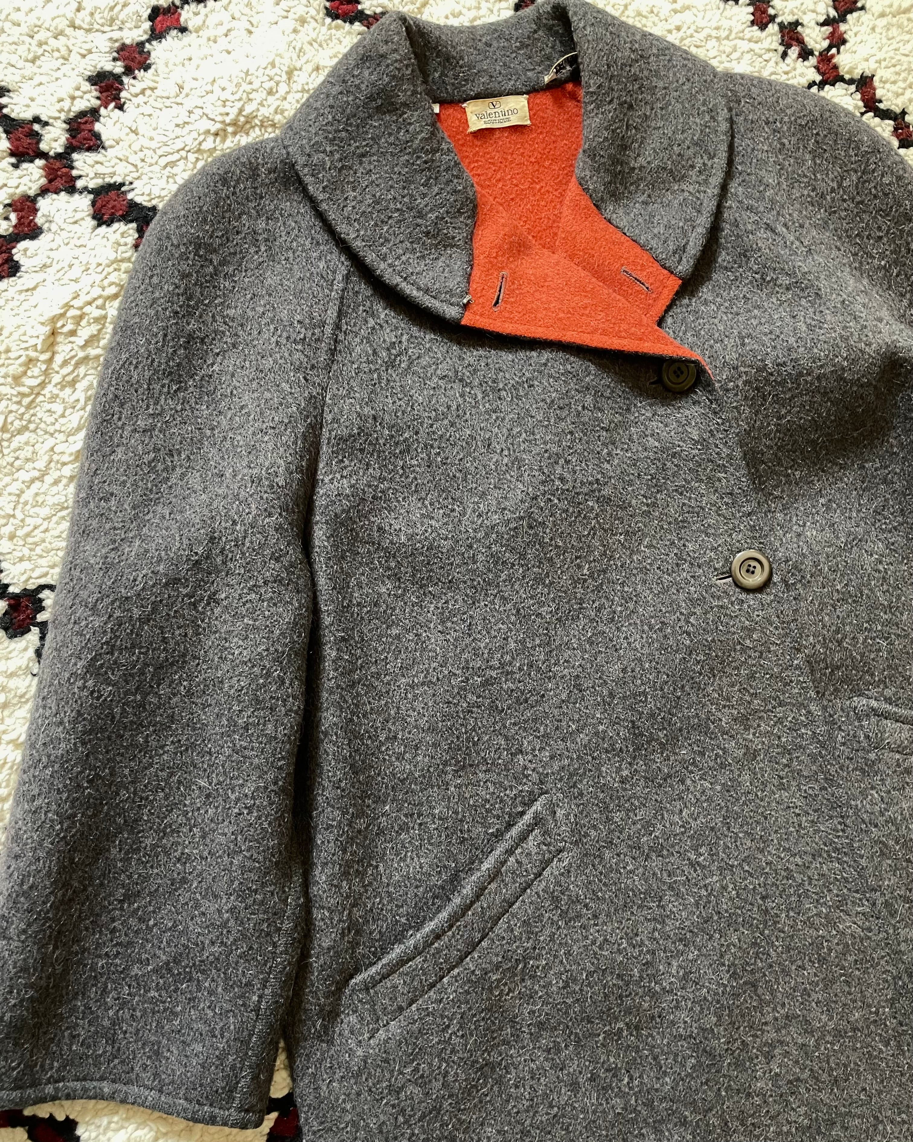 Vintage VALENTINO Felted Wool Grey and Orange Coat L