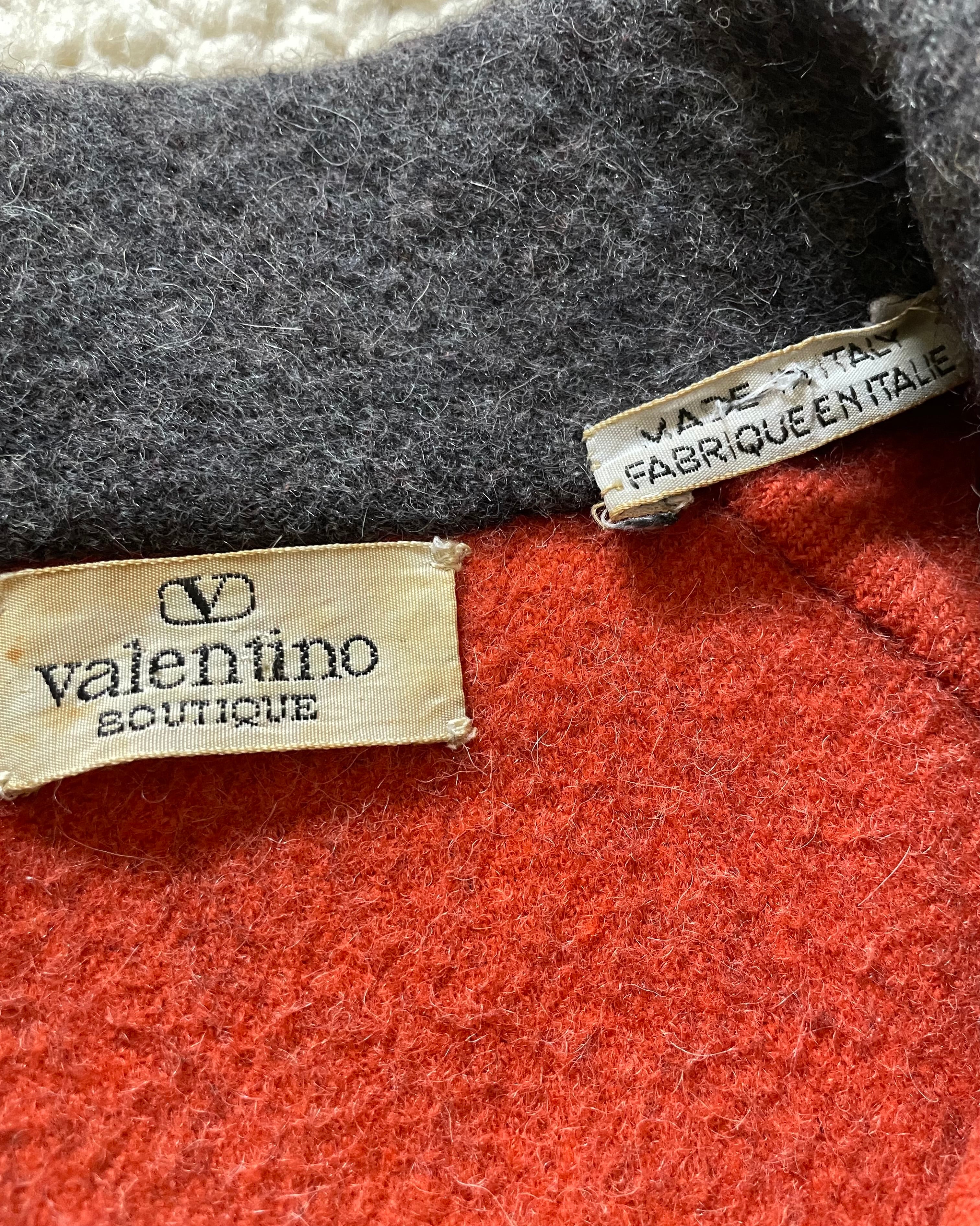 Vintage VALENTINO Felted Wool Grey and Orange Coat L