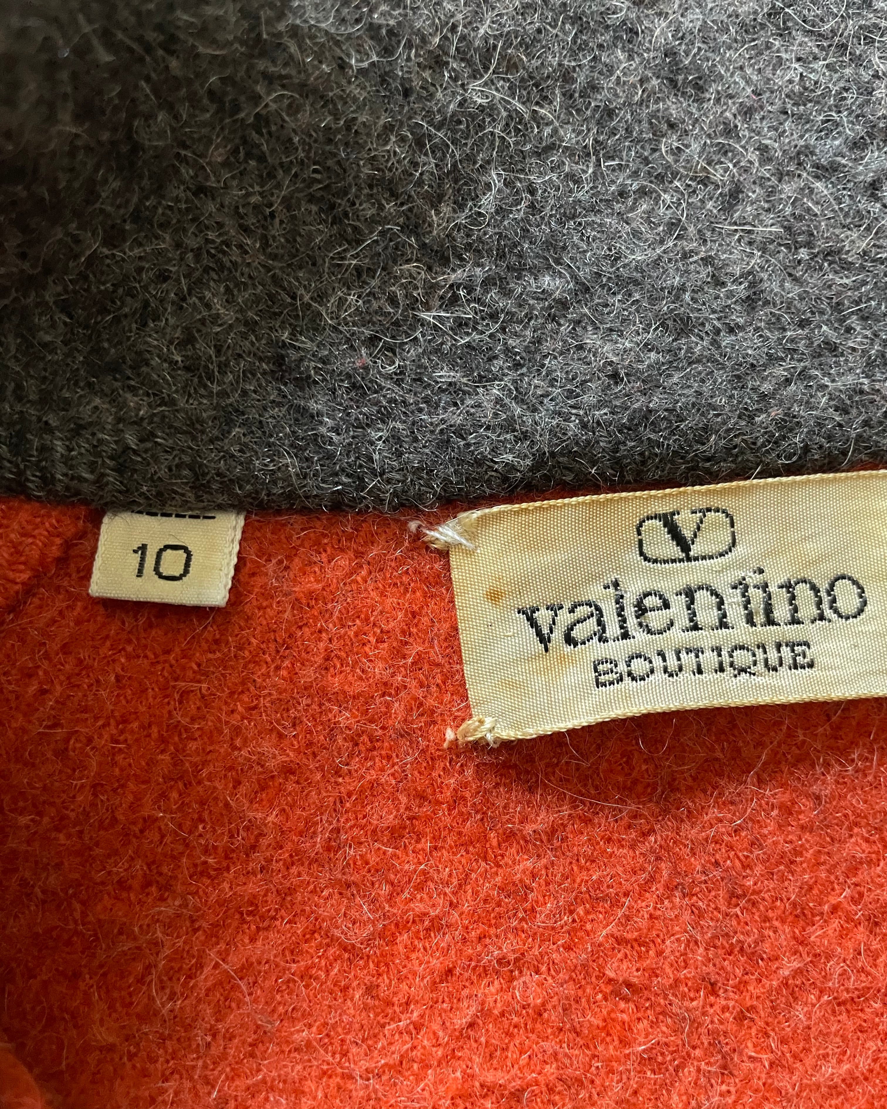 Vintage VALENTINO Felted Wool Grey and Orange Coat L