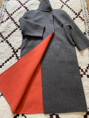 Vintage VALENTINO Felted Wool Grey and Orange Coat L