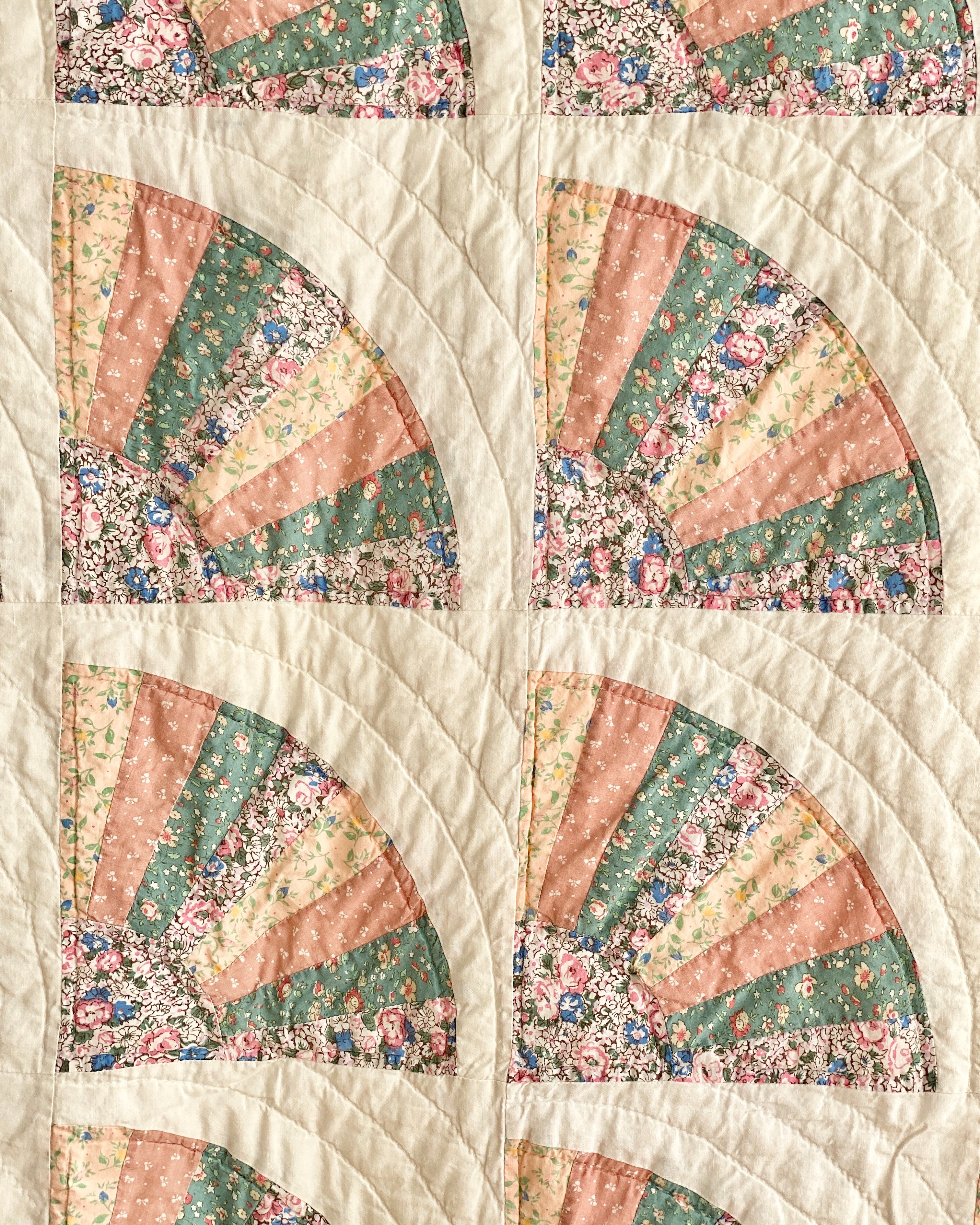 Vintage Pastel Fan Patchwork Quilt Double